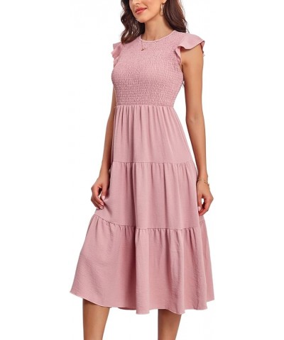 Women's Sleeveless Lace Trim A Line Dress Deep V Neck Midi Dresses Darkpink $12.00 Dresses