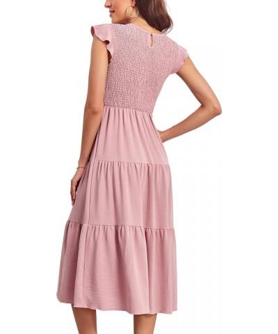 Women's Sleeveless Lace Trim A Line Dress Deep V Neck Midi Dresses Darkpink $12.00 Dresses