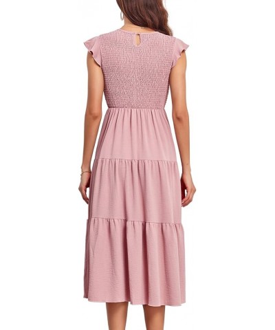 Women's Sleeveless Lace Trim A Line Dress Deep V Neck Midi Dresses Darkpink $12.00 Dresses