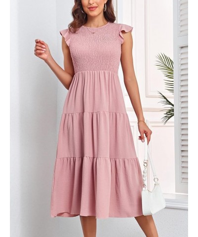 Women's Sleeveless Lace Trim A Line Dress Deep V Neck Midi Dresses Darkpink $12.00 Dresses