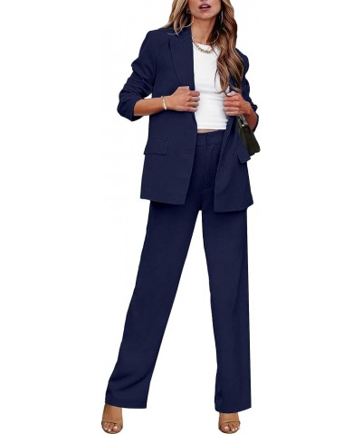 2 Piece Outfits for Women Dressy Blazer Jackets High Waisted Straight Leg Pants Suits Set Business Casual Office Navy Blue $3...