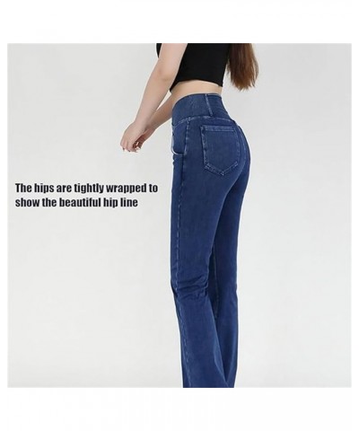 High Waisted Crossover Stretch Knit Wide Leg Denim Flare Jegging, Slim High Waist Blue Denim Pencil Pants Dark Blue $12.40 Jeans