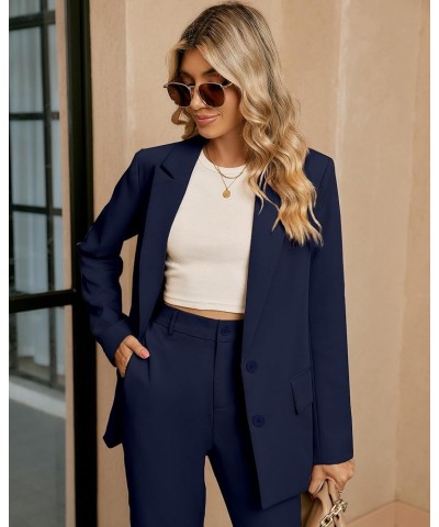 2 Piece Outfits for Women Dressy Blazer Jackets High Waisted Straight Leg Pants Suits Set Business Casual Office Navy Blue $3...