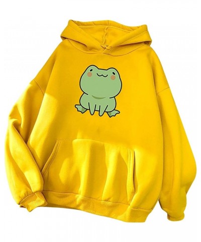 Women's Cute Frog Graphic Hoodies Kawaii Cartoon Long Sleeve Oversized Sweatshirts Lightweight Drawstring Hoodie 16 Yellow $2...