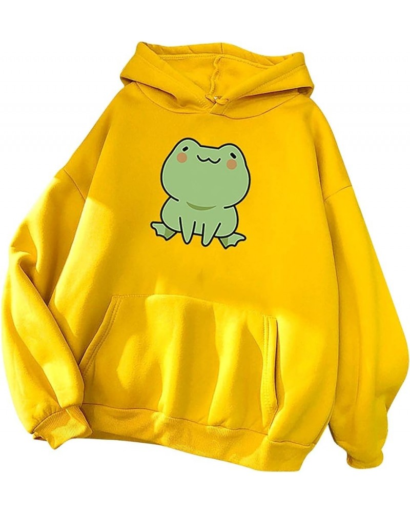 Women's Cute Frog Graphic Hoodies Kawaii Cartoon Long Sleeve Oversized Sweatshirts Lightweight Drawstring Hoodie 16 Yellow $2...