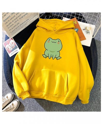 Women's Cute Frog Graphic Hoodies Kawaii Cartoon Long Sleeve Oversized Sweatshirts Lightweight Drawstring Hoodie 16 Yellow $2...