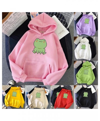 Women's Cute Frog Graphic Hoodies Kawaii Cartoon Long Sleeve Oversized Sweatshirts Lightweight Drawstring Hoodie 16 Yellow $2...