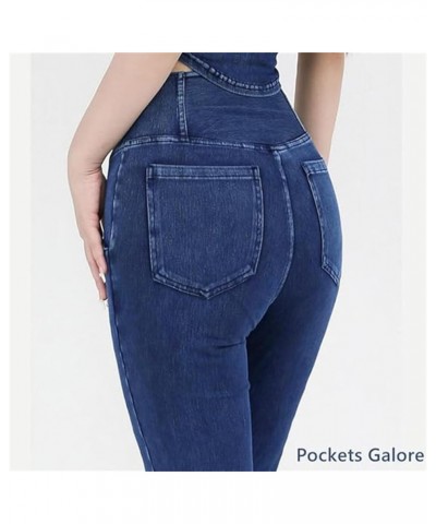 High Waisted Crossover Stretch Knit Wide Leg Denim Flare Jegging, Slim High Waist Blue Denim Pencil Pants Dark Blue $12.40 Jeans