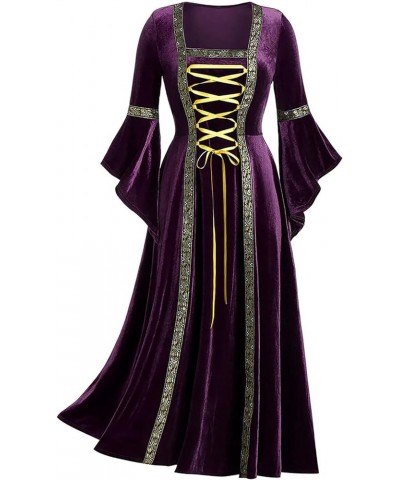 Women 2022 Renaissance Dresses, Women's Medieval Irish Over Dress Peasant Fairy Renaissance Maxi Dress Ball Gown 3 purple $12...