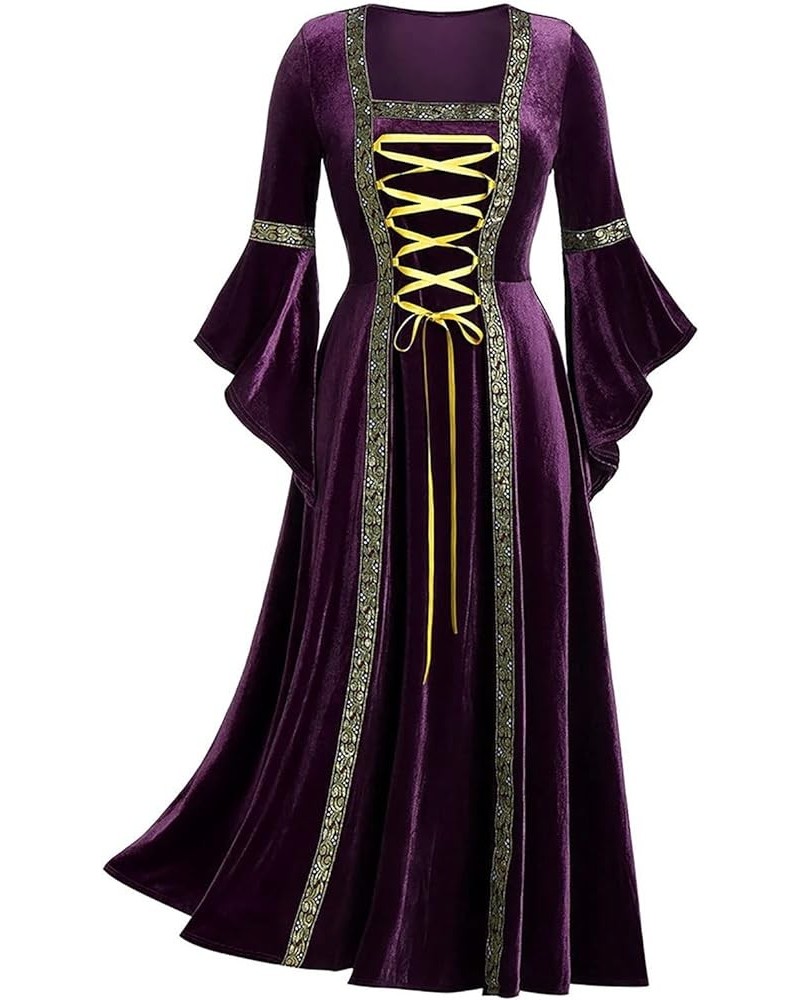 Women 2022 Renaissance Dresses, Women's Medieval Irish Over Dress Peasant Fairy Renaissance Maxi Dress Ball Gown 3 purple $12...