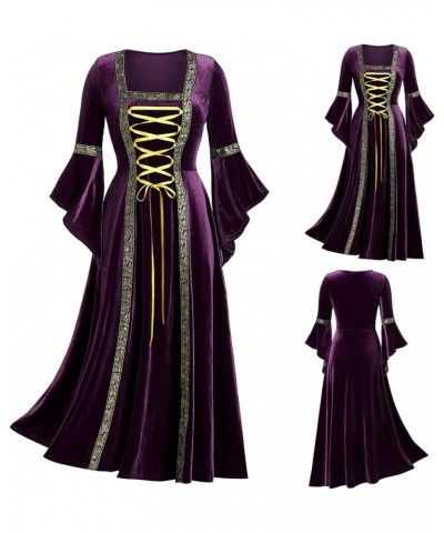 Women 2022 Renaissance Dresses, Women's Medieval Irish Over Dress Peasant Fairy Renaissance Maxi Dress Ball Gown 3 purple $12...