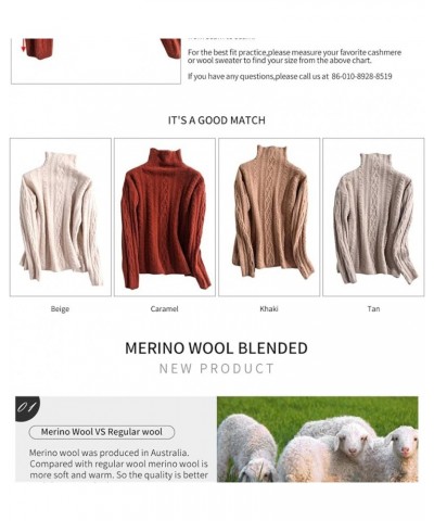 Women Cashmere Sweater Turtleneck Merino Wool Pullover Knitting Soft Winter Jumper Khaki $39.96 Sweaters