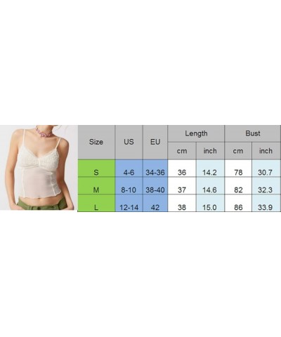 Women Y2K Sheer Mesh Camisole Lace Low Cut Ruched Tank Top See Through Slim Fit Crop Cami Sexy Going Out Top O-white Three $5...