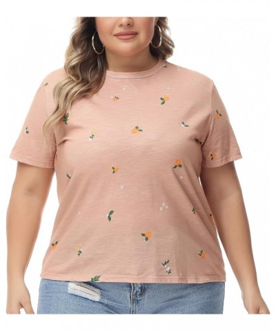 Casual T Shirts for Women Floral Printed Tops Relaxed Fit Crewneck Short Sleeve Super Soft Summer Tee Shirts plus-size Pink08...