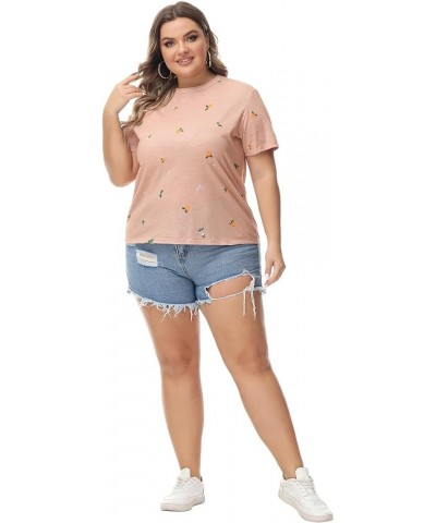 Casual T Shirts for Women Floral Printed Tops Relaxed Fit Crewneck Short Sleeve Super Soft Summer Tee Shirts plus-size Pink08...