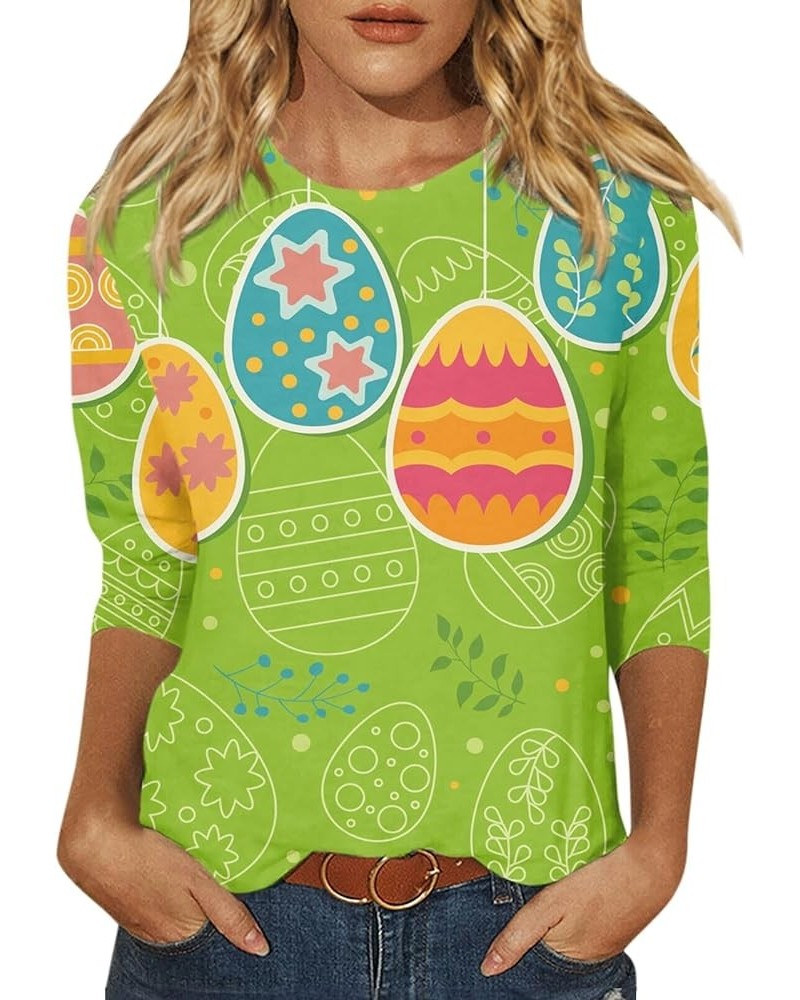 Easter Shirts for Women,2024 Women's Fashion Tees Casual Crewneck 3/4 Sleeve Loose Cute T Shirt Ladies Top 1-green $8.27 T-Sh...