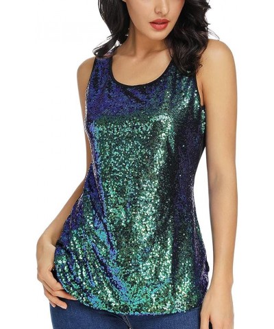 Gift for Women Sequin Tank Top Sleeveless Sparkle Shimmer Vest Tops Glitter Camisole Green $12.50 Tanks