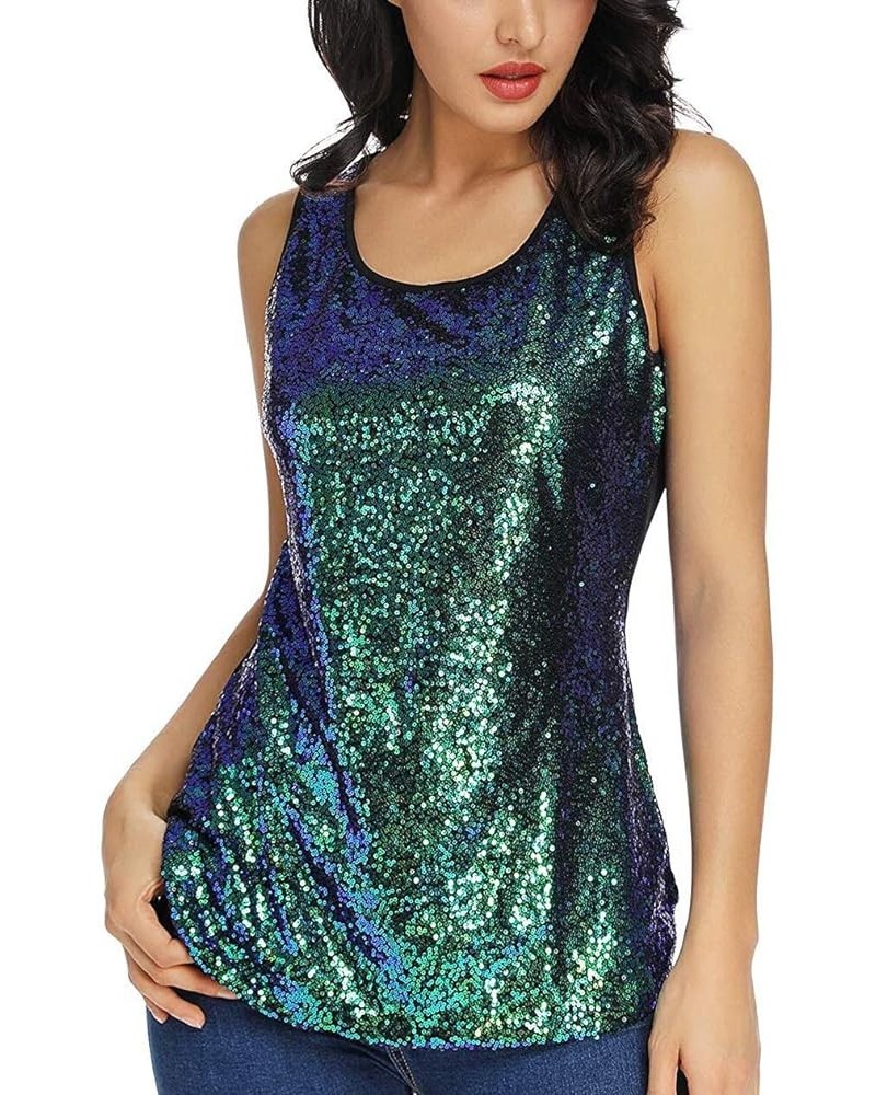 Gift for Women Sequin Tank Top Sleeveless Sparkle Shimmer Vest Tops Glitter Camisole Green $12.50 Tanks