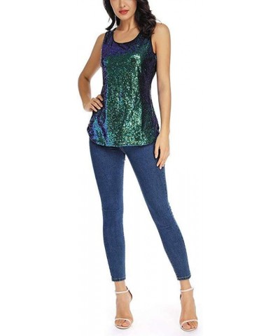 Gift for Women Sequin Tank Top Sleeveless Sparkle Shimmer Vest Tops Glitter Camisole Green $12.50 Tanks