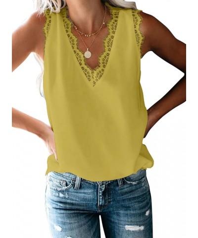 Women Ladies Sexy V Neck Lace Trim Tank Tops Dressy Camisole Casual Loose Sleeveless Chiffon Blouse Shirts Mustard Yellow $11...