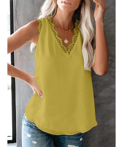 Women Ladies Sexy V Neck Lace Trim Tank Tops Dressy Camisole Casual Loose Sleeveless Chiffon Blouse Shirts Mustard Yellow $11...