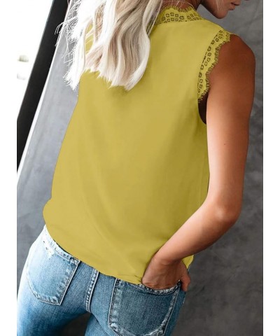 Women Ladies Sexy V Neck Lace Trim Tank Tops Dressy Camisole Casual Loose Sleeveless Chiffon Blouse Shirts Mustard Yellow $11...