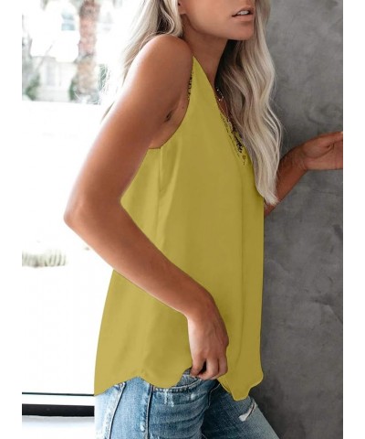 Women Ladies Sexy V Neck Lace Trim Tank Tops Dressy Camisole Casual Loose Sleeveless Chiffon Blouse Shirts Mustard Yellow $11...