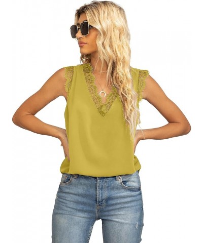 Women Ladies Sexy V Neck Lace Trim Tank Tops Dressy Camisole Casual Loose Sleeveless Chiffon Blouse Shirts Mustard Yellow $11...