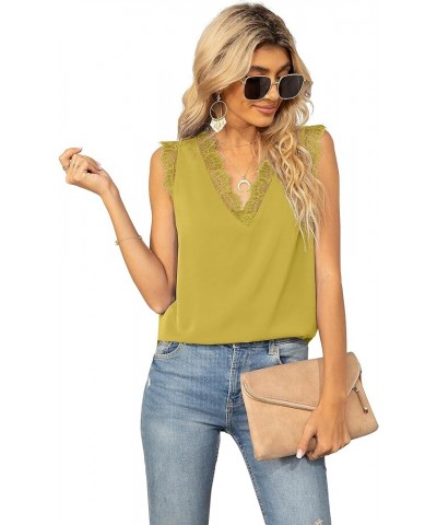 Women Ladies Sexy V Neck Lace Trim Tank Tops Dressy Camisole Casual Loose Sleeveless Chiffon Blouse Shirts Mustard Yellow $11...