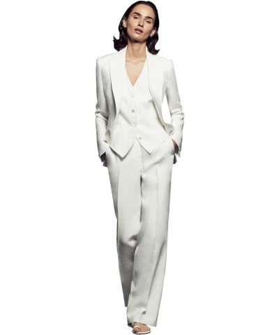 Women 3 Pieces Suit Set Business Peaked Lapel Jacket Office Work Lady Blazer+Vest+Pants Wedding Tuxedos Ivory $42.61 Suits