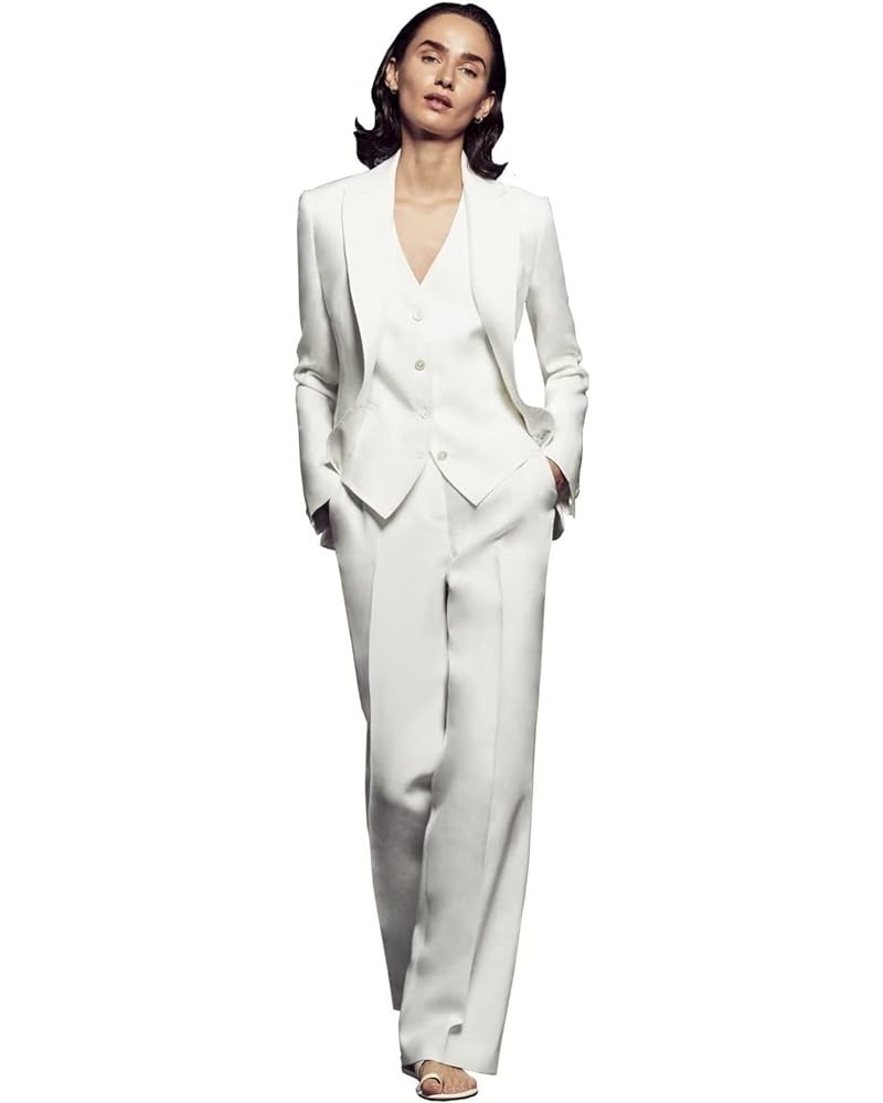 Women 3 Pieces Suit Set Business Peaked Lapel Jacket Office Work Lady Blazer+Vest+Pants Wedding Tuxedos Ivory $42.61 Suits