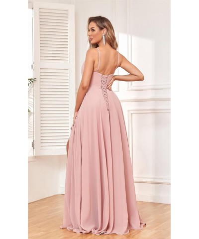 V Neck Bridesmaid Dresses for Women with Slit Chiffon Long Spaghetti Straps Pleated Formal Prom Dress Fuchsia $23.65 Dresses