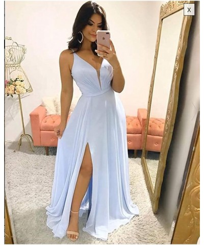 V Neck Bridesmaid Dresses for Women with Slit Chiffon Long Spaghetti Straps Pleated Formal Prom Dress Fuchsia $23.65 Dresses