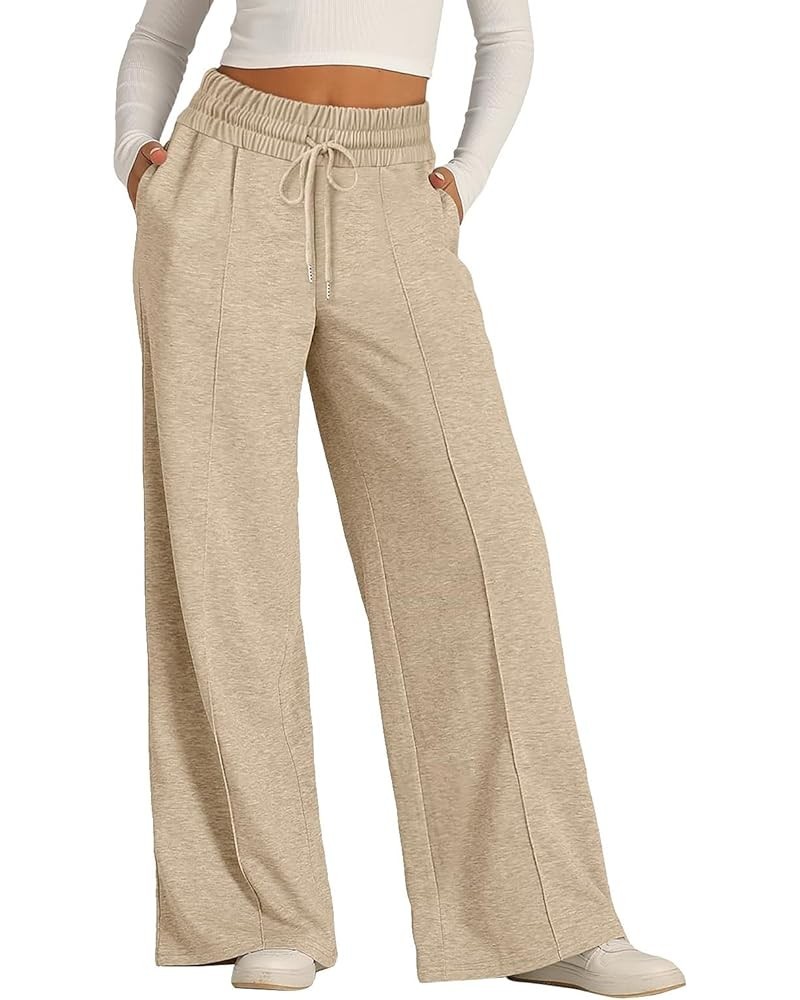 Women's Sweatpants High Waisted Linen Palazzo Pants Wide Leg Long Lounge Pant Trousers with Pocket Sweatpants 3-khaki $9.85 O...