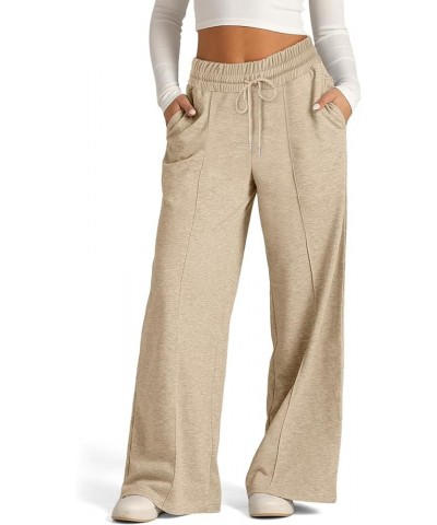 Women's Sweatpants High Waisted Linen Palazzo Pants Wide Leg Long Lounge Pant Trousers with Pocket Sweatpants 3-khaki $9.85 O...