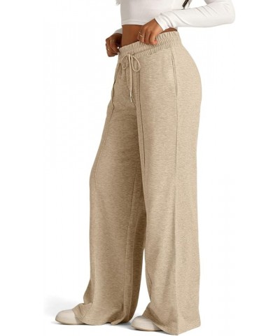 Women's Sweatpants High Waisted Linen Palazzo Pants Wide Leg Long Lounge Pant Trousers with Pocket Sweatpants 3-khaki $9.85 O...