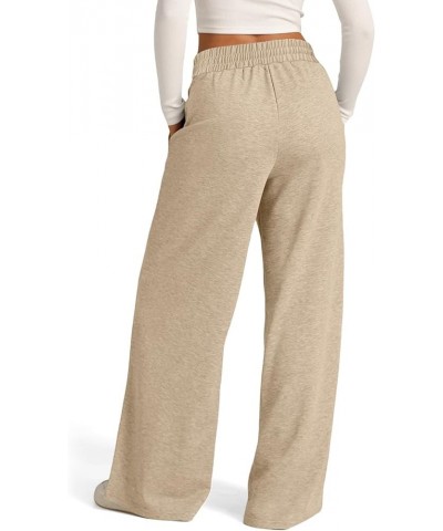 Women's Sweatpants High Waisted Linen Palazzo Pants Wide Leg Long Lounge Pant Trousers with Pocket Sweatpants 3-khaki $9.85 O...