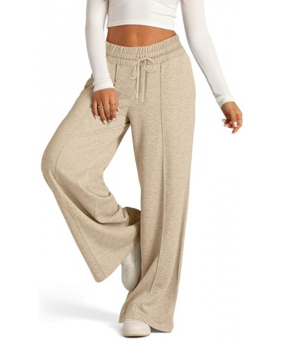 Women's Sweatpants High Waisted Linen Palazzo Pants Wide Leg Long Lounge Pant Trousers with Pocket Sweatpants 3-khaki $9.85 O...