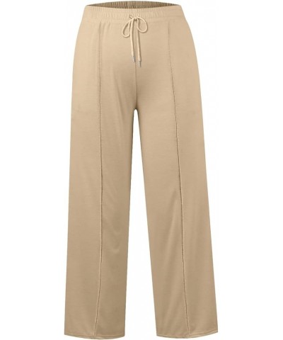 Women's Sweatpants High Waisted Linen Palazzo Pants Wide Leg Long Lounge Pant Trousers with Pocket Sweatpants 3-khaki $9.85 O...