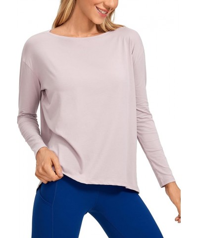 Long Sleeve Workout Shirts for Women Loose Fit-Pima Cotton Yoga Shirts Casual Fall Tops Shirts Smoky Blush $14.19 Activewear