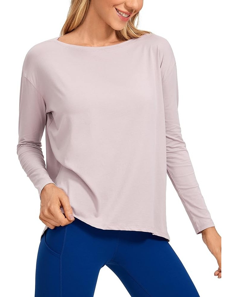 Long Sleeve Workout Shirts for Women Loose Fit-Pima Cotton Yoga Shirts Casual Fall Tops Shirts Smoky Blush $14.19 Activewear