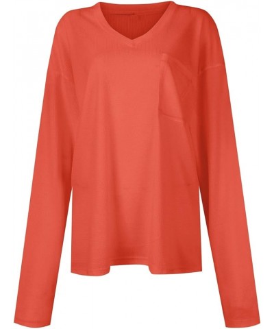 Women's Long Sleeve Tops Fashion Casual Solid Color V-Neck Small Pocket T Shirt Top, S-3XL 2-saffron $9.34 T-Shirts