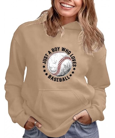 Womens Baseball Hoodies Casual Long Sleeve Baseball Sweatshirt Pullover Loose Baseball Mom Shirts 1b-khaki $11.85 Jerseys