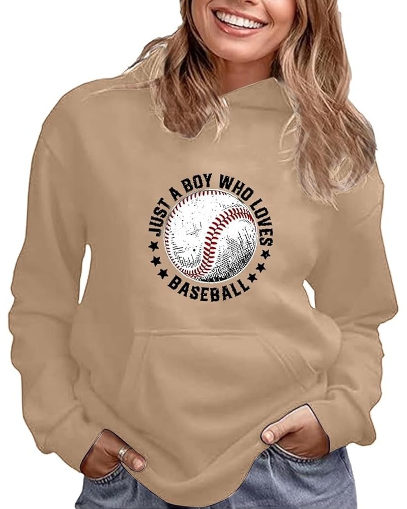 Womens Baseball Hoodies Casual Long Sleeve Baseball Sweatshirt Pullover Loose Baseball Mom Shirts 1b-khaki $11.85 Jerseys