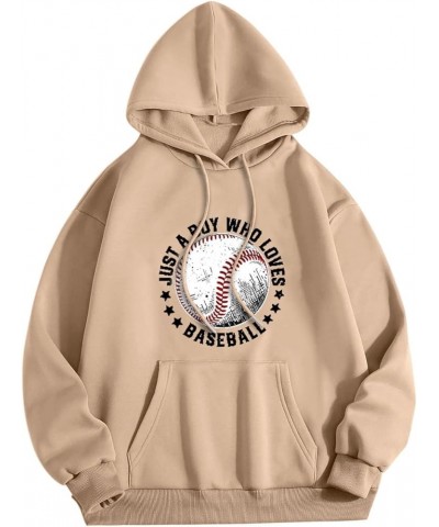 Womens Baseball Hoodies Casual Long Sleeve Baseball Sweatshirt Pullover Loose Baseball Mom Shirts 1b-khaki $11.85 Jerseys