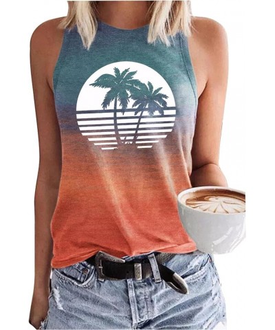 Womens Beach Heartbeat Coconut Tree Racerback Tank Tops Summer Casual Fit Basic Camis Tanks Holiday Sleeveless T Shirts Cocon...