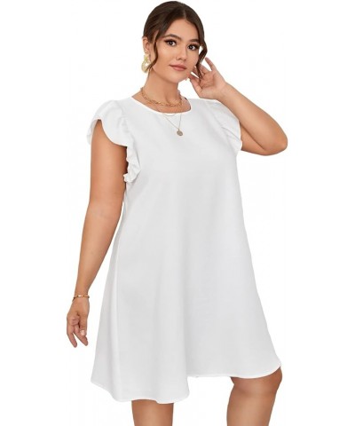 Women's Plus Size Ruffle Cap Sleeve Round Neck Dress Summer Tunic Dresses White $15.48 Dresses