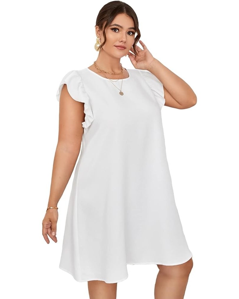 Women's Plus Size Ruffle Cap Sleeve Round Neck Dress Summer Tunic Dresses White $15.48 Dresses