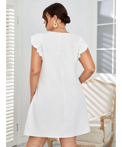 Women's Plus Size Ruffle Cap Sleeve Round Neck Dress Summer Tunic Dresses White $15.48 Dresses