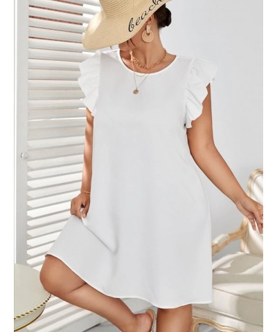 Women's Plus Size Ruffle Cap Sleeve Round Neck Dress Summer Tunic Dresses White $15.48 Dresses